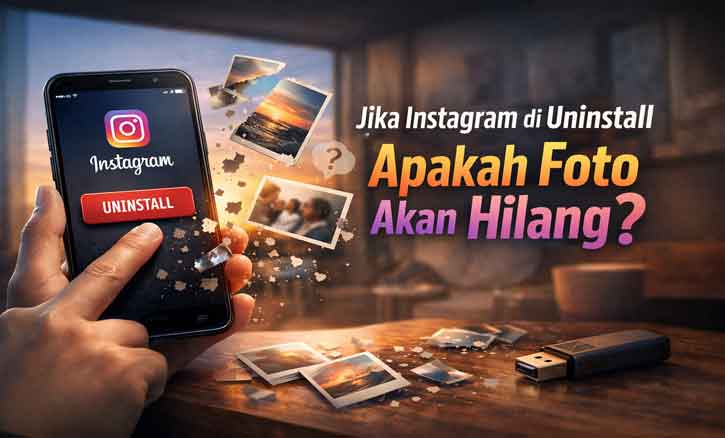 Ilustrasi penjelasan apakah foto Instagram hilang jika aplikasi Instagram di uninstall dari HP
