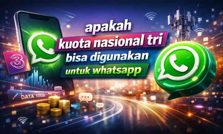 kuota nasional Tri digunakan untuk WhatsApp seperti chat, telepon, dan video call