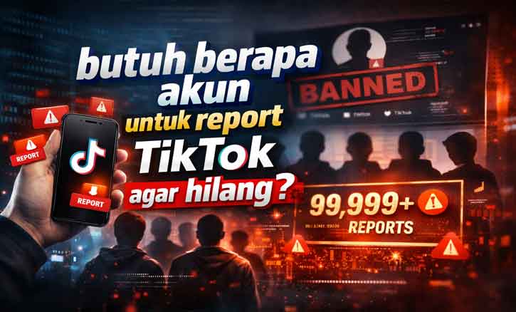 Ilustrasi proses report TikTok di aplikasi dan penjelasan butuh berapa akun untuk report TikTok agar hilang