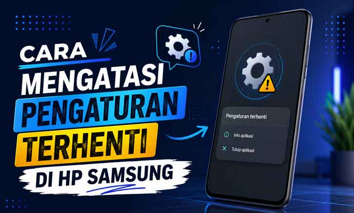 Cara mengatasi pengaturan terhenti di HP Samsung dengan tampilan error aplikasi berhenti