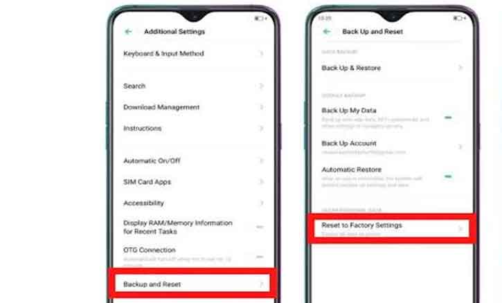 cara reset hp realme